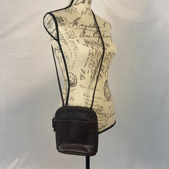 Fossil Crossbody Small Purse Bag Brown Leather Cell Phone Slip Pocket Organizer - Picture 2 of 9